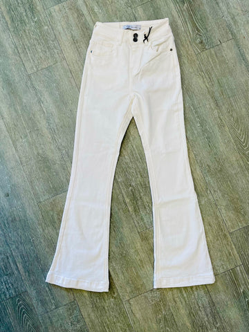 Q2 Skinny Flared Jeans with Double Button - White