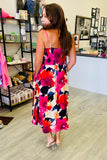 Summer Floral Print Midi Dress with Smock Back