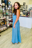 The Q2 Tencel Light Denim Dress with Back Beading - Blue