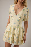 Paula Puff Sleeve Tiered Floral Mini Dress - Butter/Blue