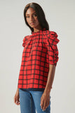 Woodland Red Plaid Drape Sleeve Top