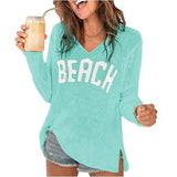 "Beach" V-Neck Hollow Knit Sweater