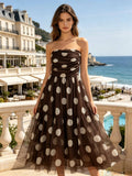 Italian Strapless Tulle Polka Dot Midi Dress
