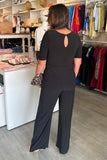 V-Neck Elbow Sleeve Surplice Wrap Jumpsuit