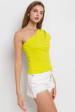 Solid One Shoulder Pleated Top- Sky Blue
