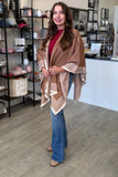 The Q2 Knitted Poncho with Ecru Trim-Brown