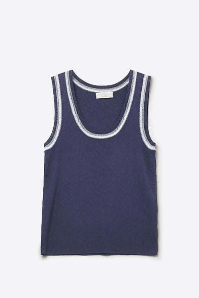 Q2 Sleeveless Knit Tank Top With Metallic Trim