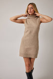 FINAL SALE Recycled Yarn Turtleneck Sleeveless Sweater Dress - Mocha