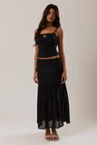 Low Waist Contrast Detail Full Maxi Skirt- Black