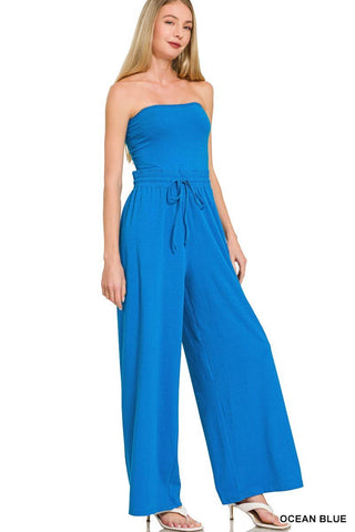 Summer Tube Top Jumpsuit - Ocean Blue