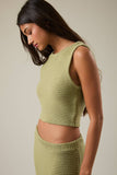 Sleeveless Round Neck Ribbed Crop Sweater Top- Light Pink