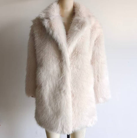Stylish Loose Midi Faux Fur Coat - White