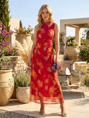 Printed Bodycon Mesh Italian Dress
