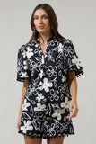 Kianza Floral Yulia Split Neck Poplin Top - Black/White