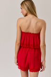 The Lexi Strapless Lace Trim Halter - Red