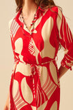The Q2 Abstract Red Print Button Down Dress