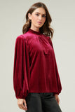 Dilma Velvet Figaro Balloon Sleeve Blouse - Cherry
