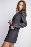 Morticia Pinstriped Woven Blazer Dress - Black