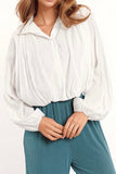 The Q2 Tencel Silk Blouse w/Balloon Sleeves- White