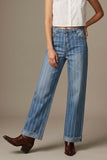 The Q2 Frayed Wide Leg Jeans with Stripe Design- Blue