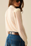 The Q2 Sheer Lace Turtleneck Top with Puff Shoulders- Cream