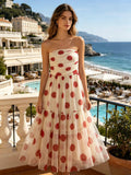 Italian Strapless Tulle Polka Dot Midi Dress