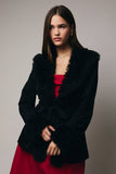 Long Sleeve Faux Fur Detailed Suede Jacket- Black