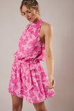 Butterfly Halter Neck Waist Tie Printed Chiffon Dress