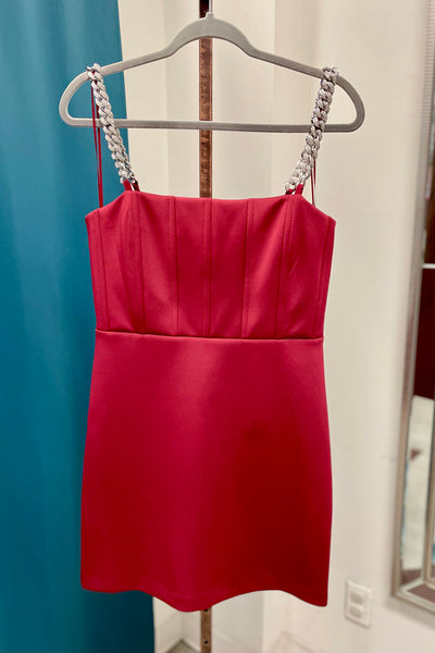 Guess Skylar Chain Strap Mini Cocktail Dress - Beet Juice Red