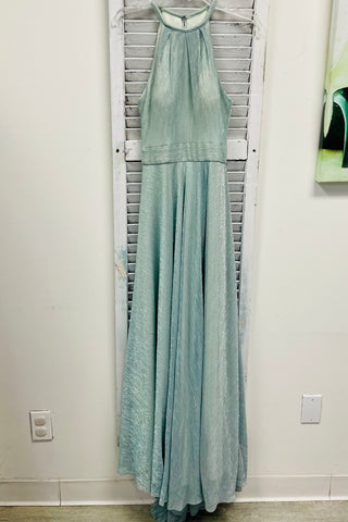 Aqua Pleated Halter Evening Gown - Aqua
