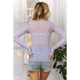 Mesh Heart Flocking High Neck Long sleeved Shirt