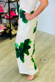 Tropical Floral Burst Palazzo Pants with Belt - Green