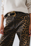 The Q2 Leopard Print Straight Leg Pants- Brown