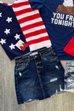 Q2 High Waisted Distressed Denim Mini Skirt - Medium Wash