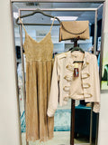 Mystree Shiny Mixed Cami Midi Dress: Champagne
