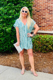 Soulmate Woven Sequins V-Neck Tunic Dress - Dusty Sage