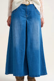 The Q2 Extra Wide Leg Denim Skort with Front Pleat- Blue
