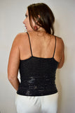 The Vibrant Sequins Cowl Sleeveless Cami Top - Black