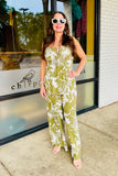 Carrie Linen Leaf Print Spaghetti Strap Top