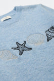 The Q2 Short Sleeve Seashell Sweater- Light Blue
