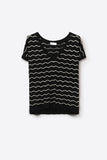 The Q2 Knitted Drop Sleeve Sweater with Golden Zigzag Pattern- Black
