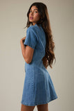 Denim Mini Dress with Short Sleeves- Denim