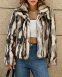 Classic Color-Block Faux Fur Jacket - Animal Stripe