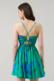 Morgany Floral Cerese Flare Mini Dress- Green Multi