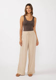 Ruffled Waist Washed Linen Cotton Wide-Leg Pant