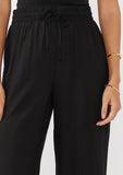Ruffled Waist Washed Linen Cotton Wide-Leg Pant