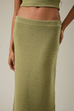 High Waisted Ribbed Sweater Midi Skirt- Matcha