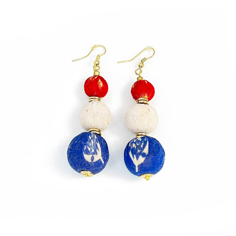 Aasha Trio Patriotic Big Beaded Kantha Handcrafted Earrings