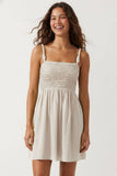 Cord Detail Smocking Mini Dress-Capri Blue