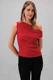 Wide Neck Pleated Knit Top